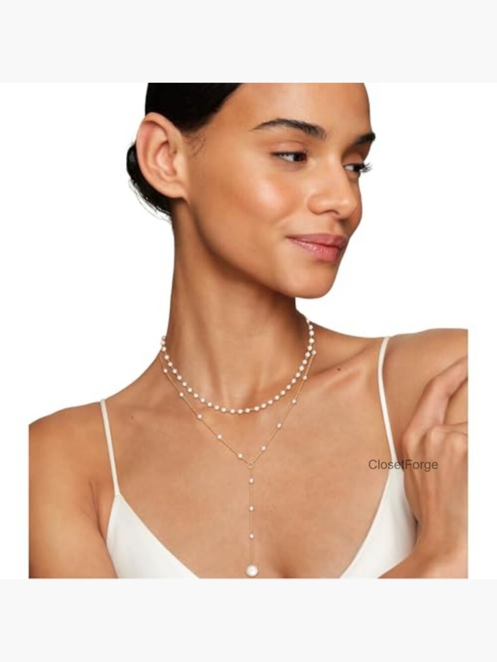 14K Gold Plated Trendy Faux Pearl Layered Necklace Set Choker Y Drop Dainty - Picture 2 of 6